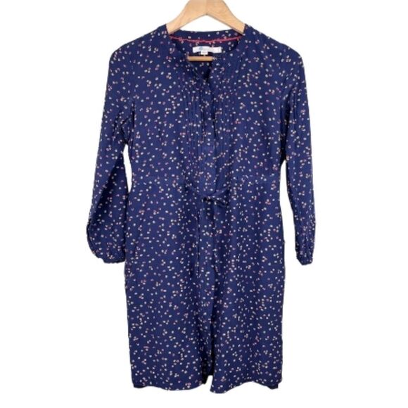 {Boden} Navy Floral Print Button Front Tie Waist Shirt Dress - Picture 1 of 13